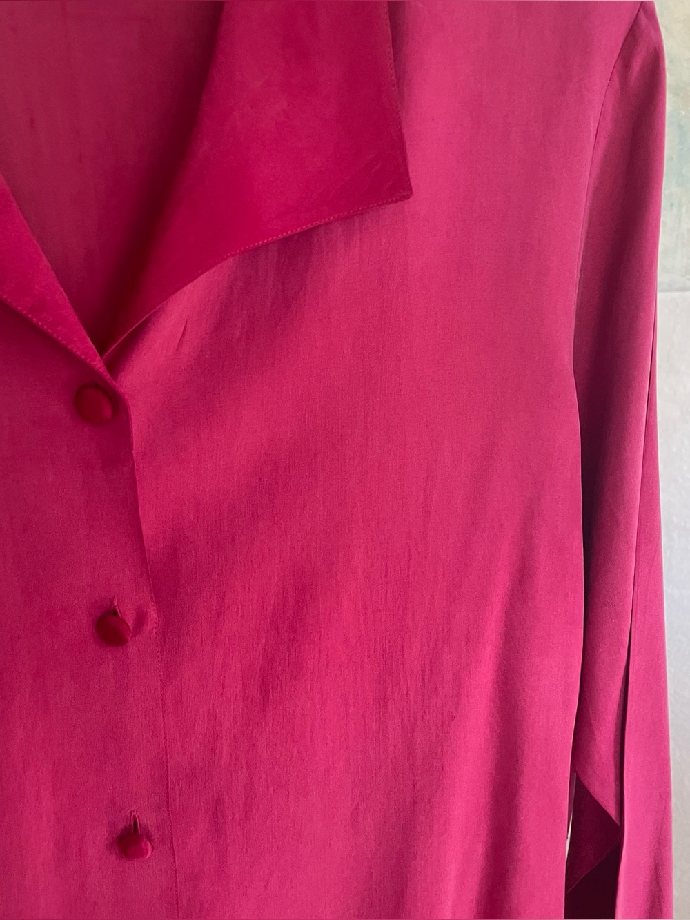 Melrose 100% Silk Top with contrasting Silk Collar and Buttons Vintage 1990s M - Picture 2 of 3